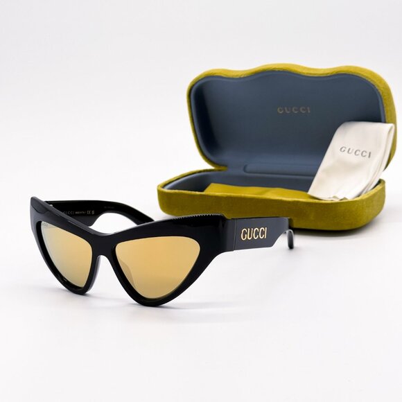 NEW GUCCI GG1294S 002 WOMEN SHINY BLACK GOLD CAT EYE SUNGLASSES GUCCI - Picture 1 of 14